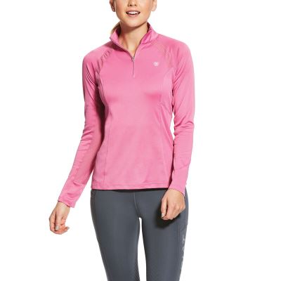 Ariat English: Sunstopper 2.0 1/4 Zip Base Layer Mujer - Rosas (DGYXH9321)